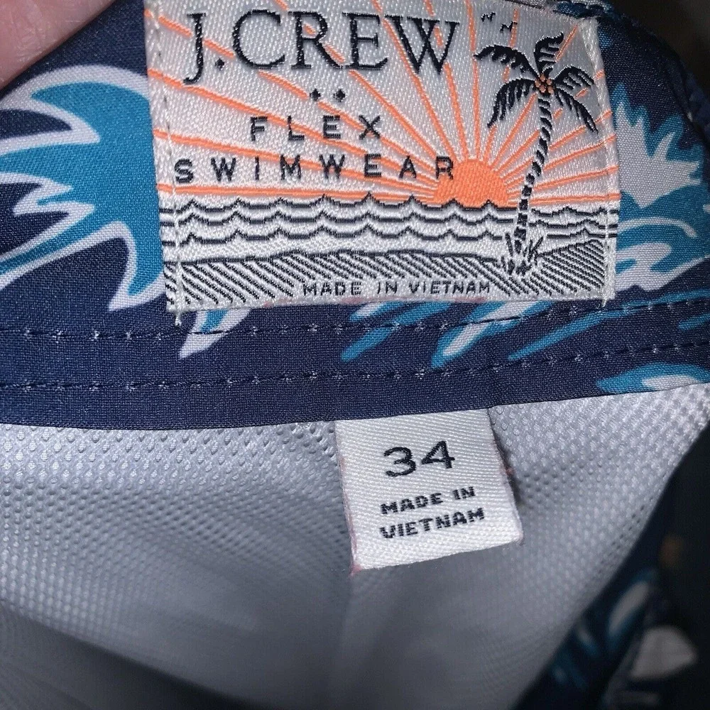 J Crew Swim‎ Trunks Mens Size 34 Blue Pineapple Palms Hawaiian Lined Flex Beach